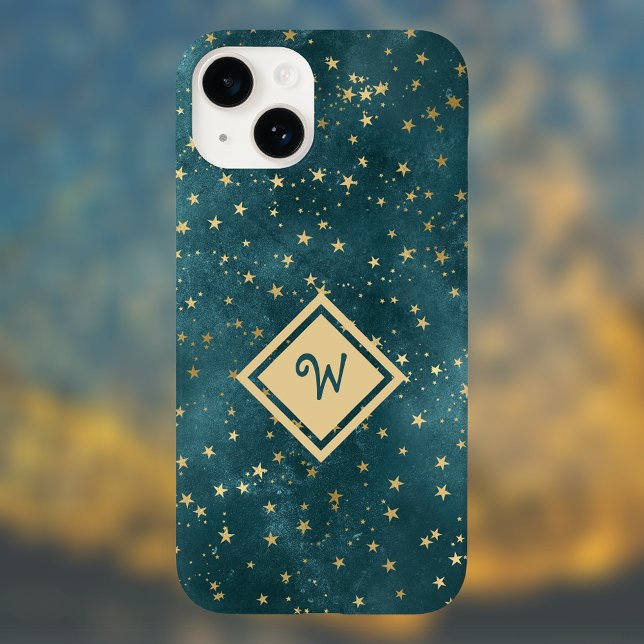 Coque iPhone Stress Night Space Design avec Monogramme Or (Créateur téléchargé)