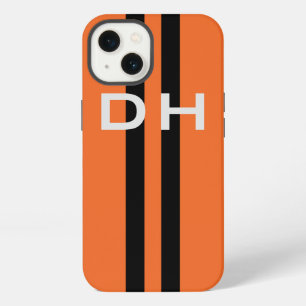Etui iPhone 13 Stripes de course : Noir sur orange avec initiales
