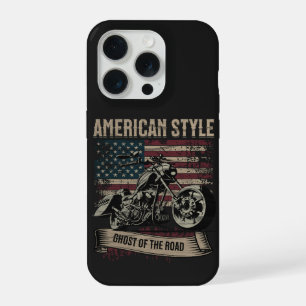 Coque iPhone 15 Pro Style Américain – Fantôme du Motard de la Route