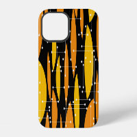 Style atomique, motif géométrique noir orange.