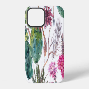 Coque iPhone 12 Style Boho, Aquarelle Vintage Cactus.