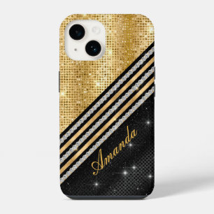 Coque Pour iPhone 14 Style Crystal Gold et noir Personnalisé