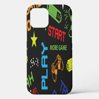 Coque iPhone 12 Style de jeu pixel : Abstrait sans couture.