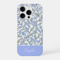 Style de vitrail Nom personnalisé floral bleu
