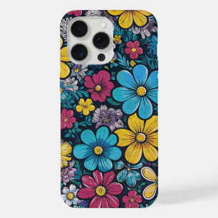 Coque iPhone 15 Pro Max style dessin animé cmyk mini fleurs