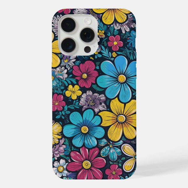 Coque iPhone style dessin animé cmyk mini fleurs (Verso)