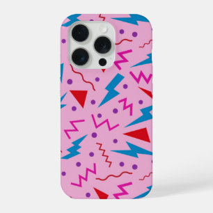 Coque iPhone 15 Pro Style géométrique Memphis rose des années 80 et 90