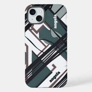 Coque iPhone 15 Plus Style moderne abstrait expressionniste vert noir