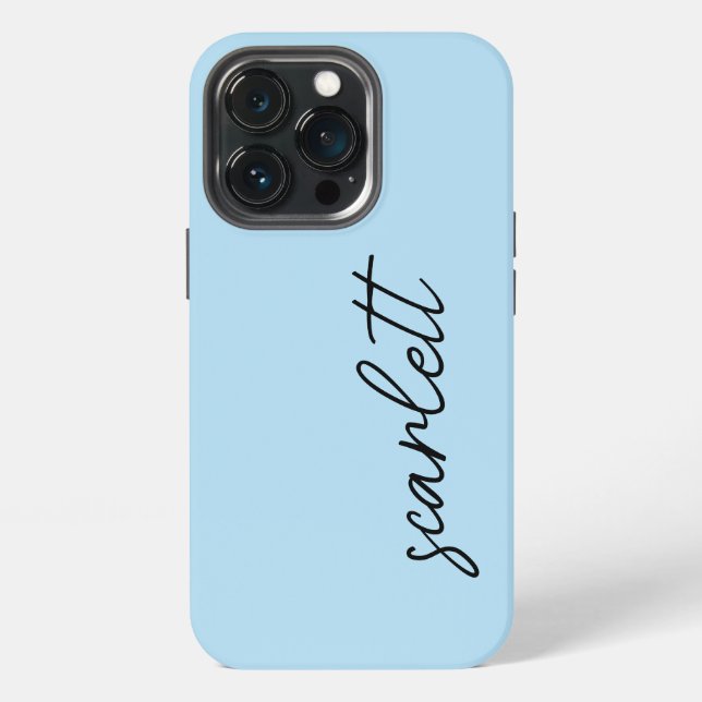 Coque iPhone Style moderne bleu clair Monogramme Nom du script (Dos)