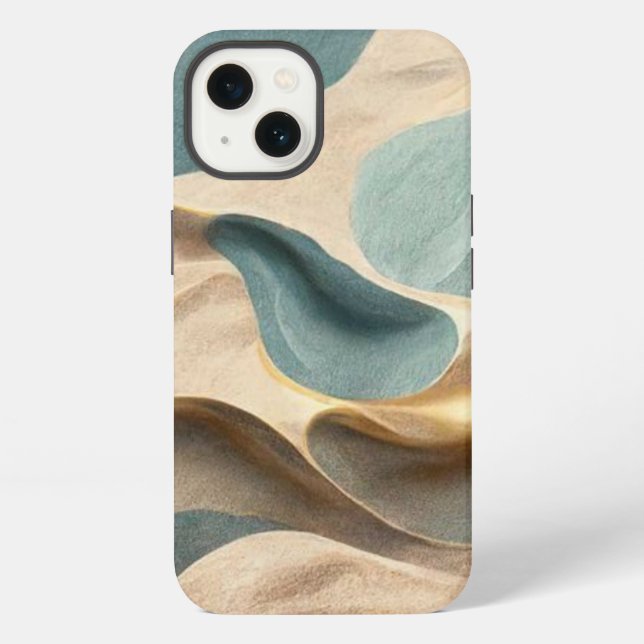 Coque iPhone style moderne vague beige bleu vert (Verso)