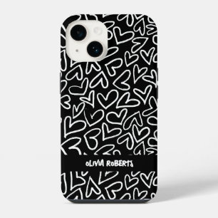 Coque Pour iPhone 14 Style White Chalk Hearts Motif Personnalisé