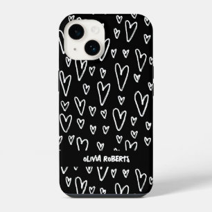 Coque Pour iPhone 14 Style White Chalk Hearts Motif Personnalisé