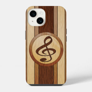 Coque Pour iPhone 14 Stylish Faux Wood Treble Clef Inlay