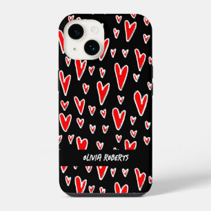 Coque Pour iPhone 14 Stylish Red Hearts Valentine's Day Personnalisé