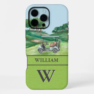 Coque iPhone 16 Pro Max Stylo Cart Cart Clubs Monogramme Nom