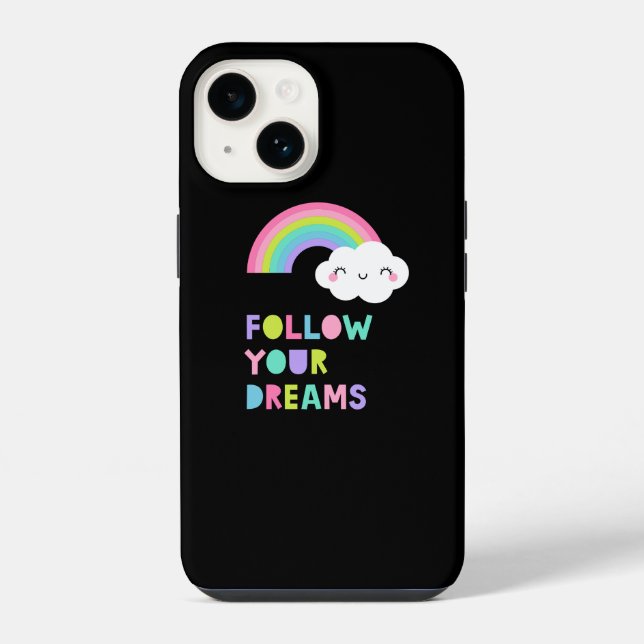 Coque iPhone Suivez vos rêves Cute Rainbow Cloud (Verso)