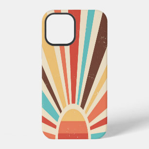 Coque iPhone 12 Sunburst rétro : bannière vintage colorée.