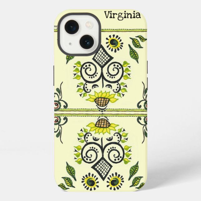 Coque iPhone Sunflower Folk Pattern and your name (Verso)