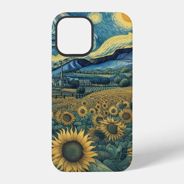 Coque iPhone Sunflower Meadow in the Starry Night (Verso)