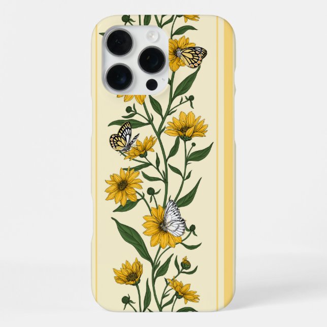 Coque iPhone Sunroot fleur rayée sur blanc cassé (Verso)