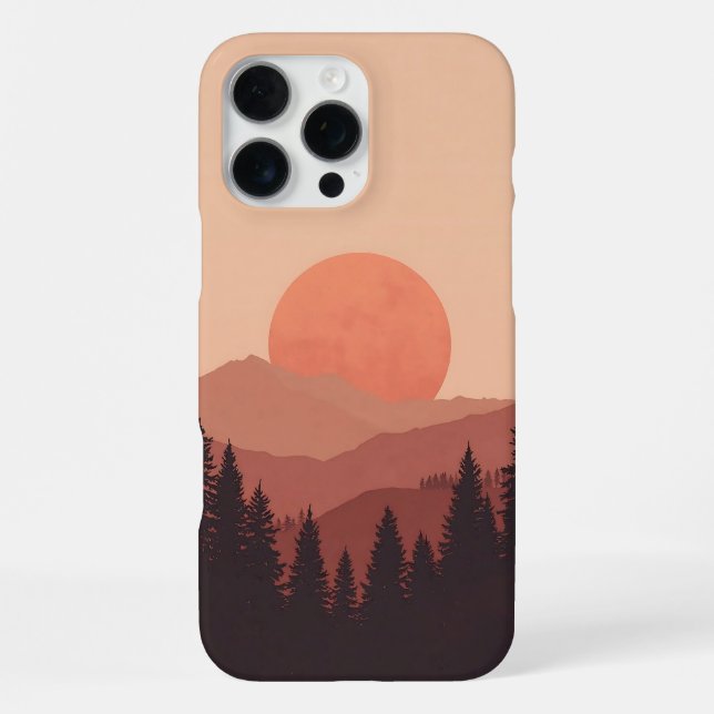 Coque iPhone Sunset Mountain Forest Nature Illustration (Verso)