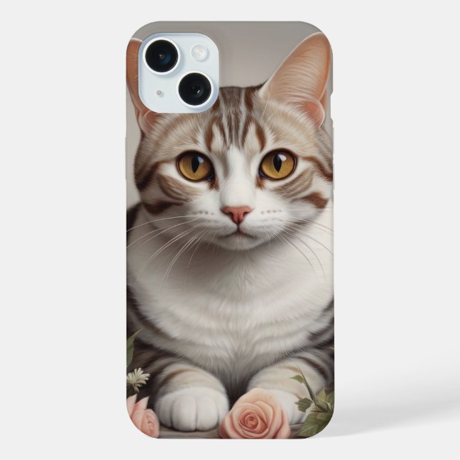 Coque iPhone Superbe chat américain à cheveux courts avec Rose  (Verso)