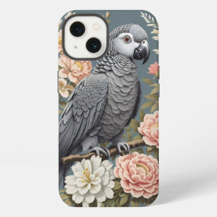 Etui iPhone 13 Superbe Perroquet Gray Africain Avec Élégantes Flo