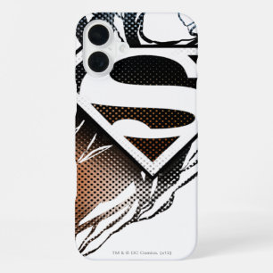 Coque iPhone 16 Plus Superman stylisé Logo bleu orange