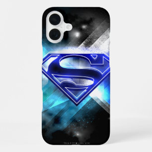 Coque iPhone 16 Plus Superman stylisé Logo cristal bleu blanc