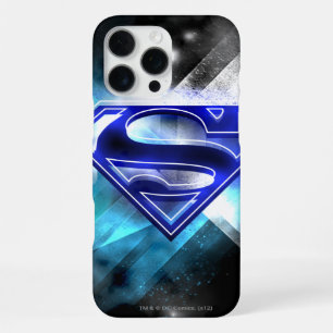 Coque iPhone 16 Pro Max Superman stylisé Logo cristal bleu blanc