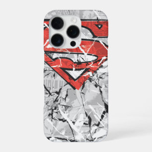 Coque iPhone 16 Pro Superman stylisé Logo de bande dessinée froissée