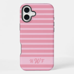 Coque iPhone 16 Plus Sur mesure Mignon Rose Stripé Monochromatique