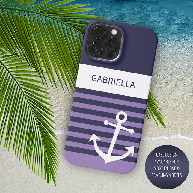Coque iPhone Sur mesure Navy Bleu foncé Blanc Violet Violet Ray (Créateur téléchargé)