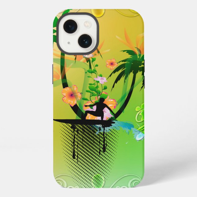 Coque iPhone Surf, surfeur avec palme (Verso)