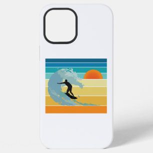Coque iPhone 12 Pro Max Surfeur Mec Vintage Coucher de Soleil