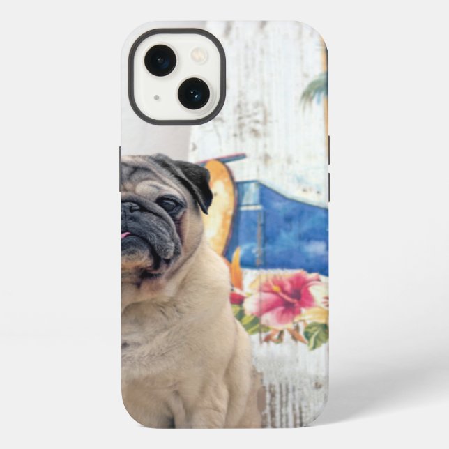 Coque iPhone Surfeur Pug (Verso)