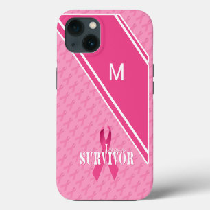 Etui iPhone 13 Survivante du cancer du sein Ruban rose Monogramme