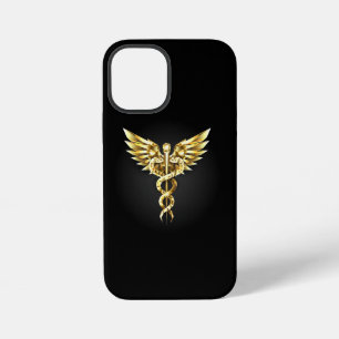 Coque iPhone 12 Mini Symbole caducee polygonale en or