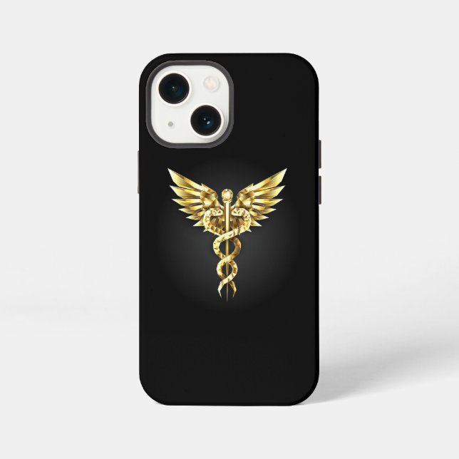 Coque iPhone Symbole caducee polygonale or (Verso)