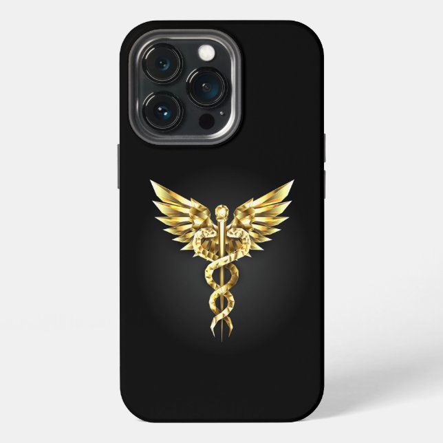 Coque iPhone Symbole caducee polygonale or (Dos)