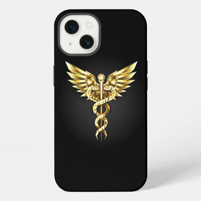 Coque iPhone Symbole caducee polygonale or (Verso)