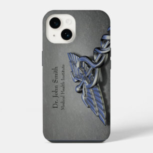 Coque Pour iPhone 14 Symbole de caducée Chrome Argent Professionnel Méd
