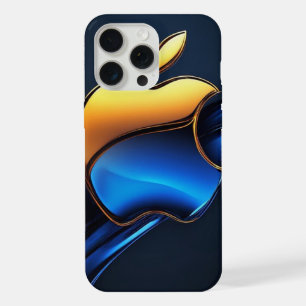 Coque iPhone 15 Pro Max Symbole de pomme or bleu avec détails abstraits fl