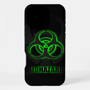 Coque iPhone 16 Pro Max Symbole de risque biologique vert lumineux