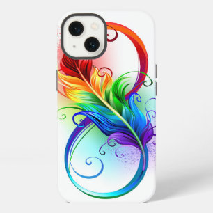 Etui iPhone 13 Symbole d'infini avec plume arc-en-ciel