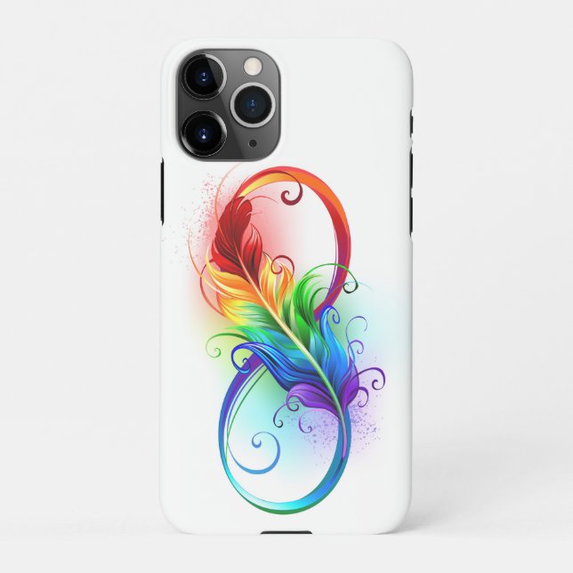 Coque iPhone Symbole d'infini avec plume arc-en-ciel (Dos)