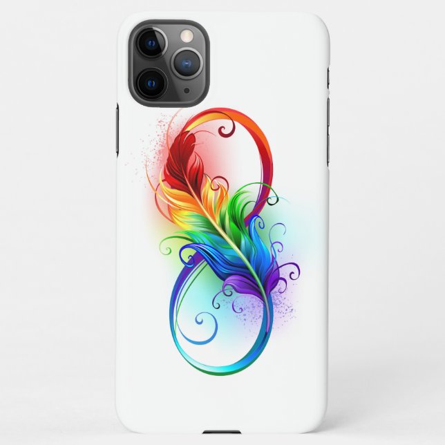 Coque iPhone Symbole d'infini avec plume arc-en-ciel (Dos)