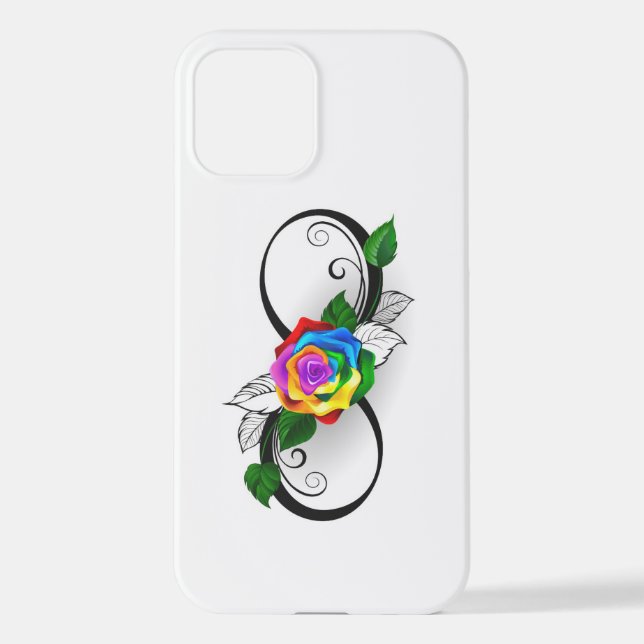 Coque iPhone Symbole d'infini avec Rose arc-en-ciel (Verso)