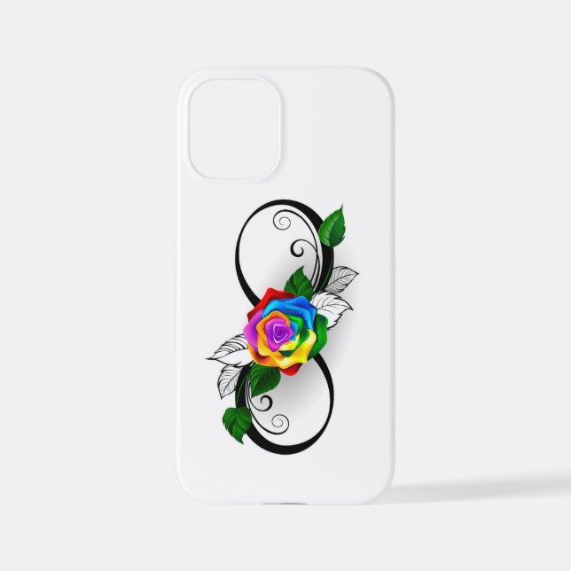 Coque iPhone Symbole d'infini avec Rose arc-en-ciel (Verso)