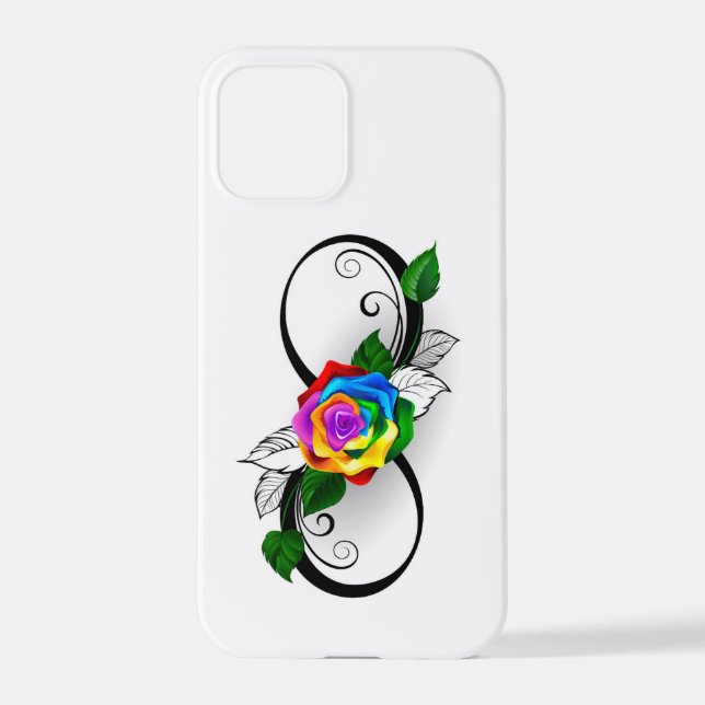 Coque iPhone Symbole d'infini avec Rose arc-en-ciel (Verso)